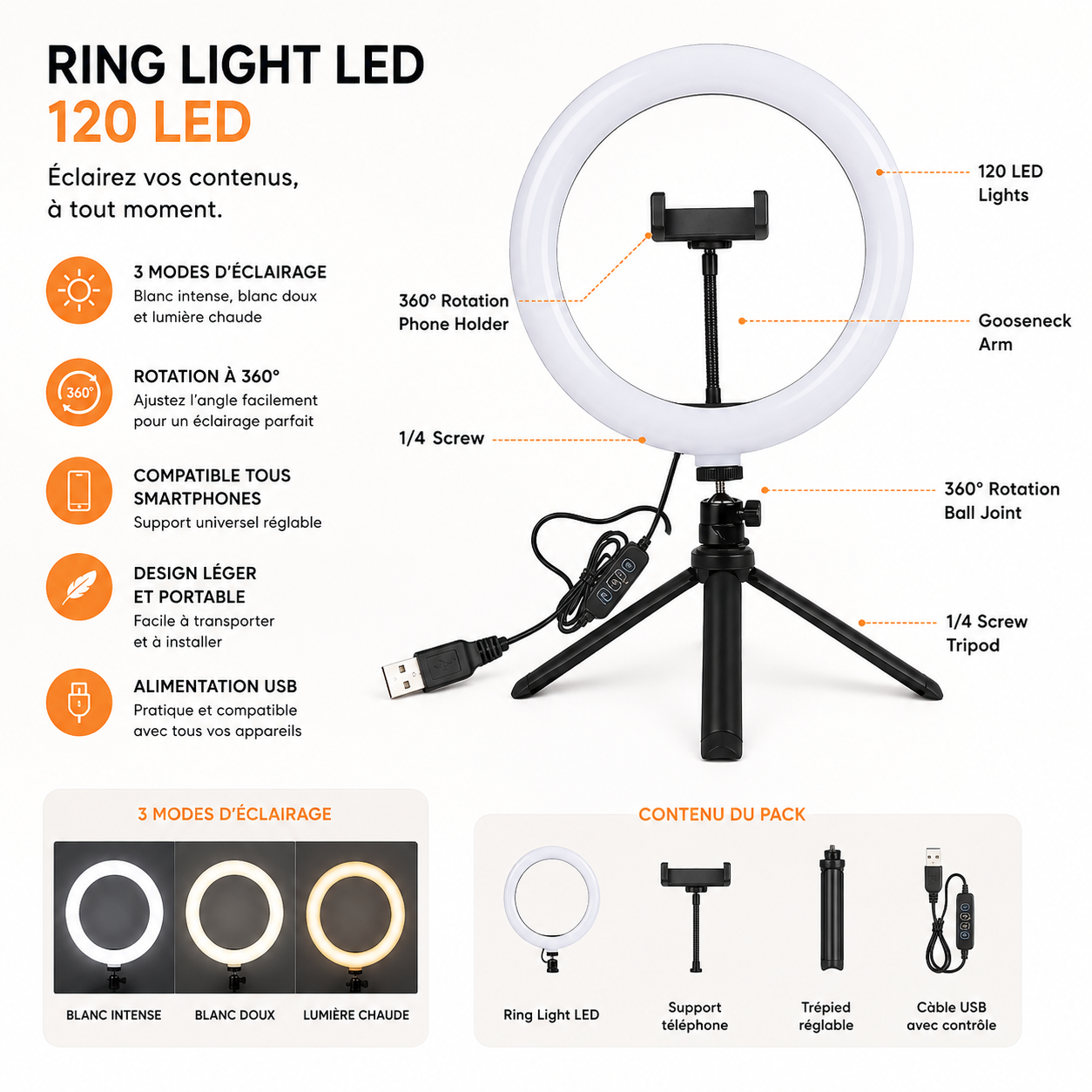 Ring Light 10" avec Trépied – Éclairage LED pour Téléphone