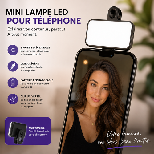 Mini Lampe LED pour Téléphone – 3 Modes d’Éclairage